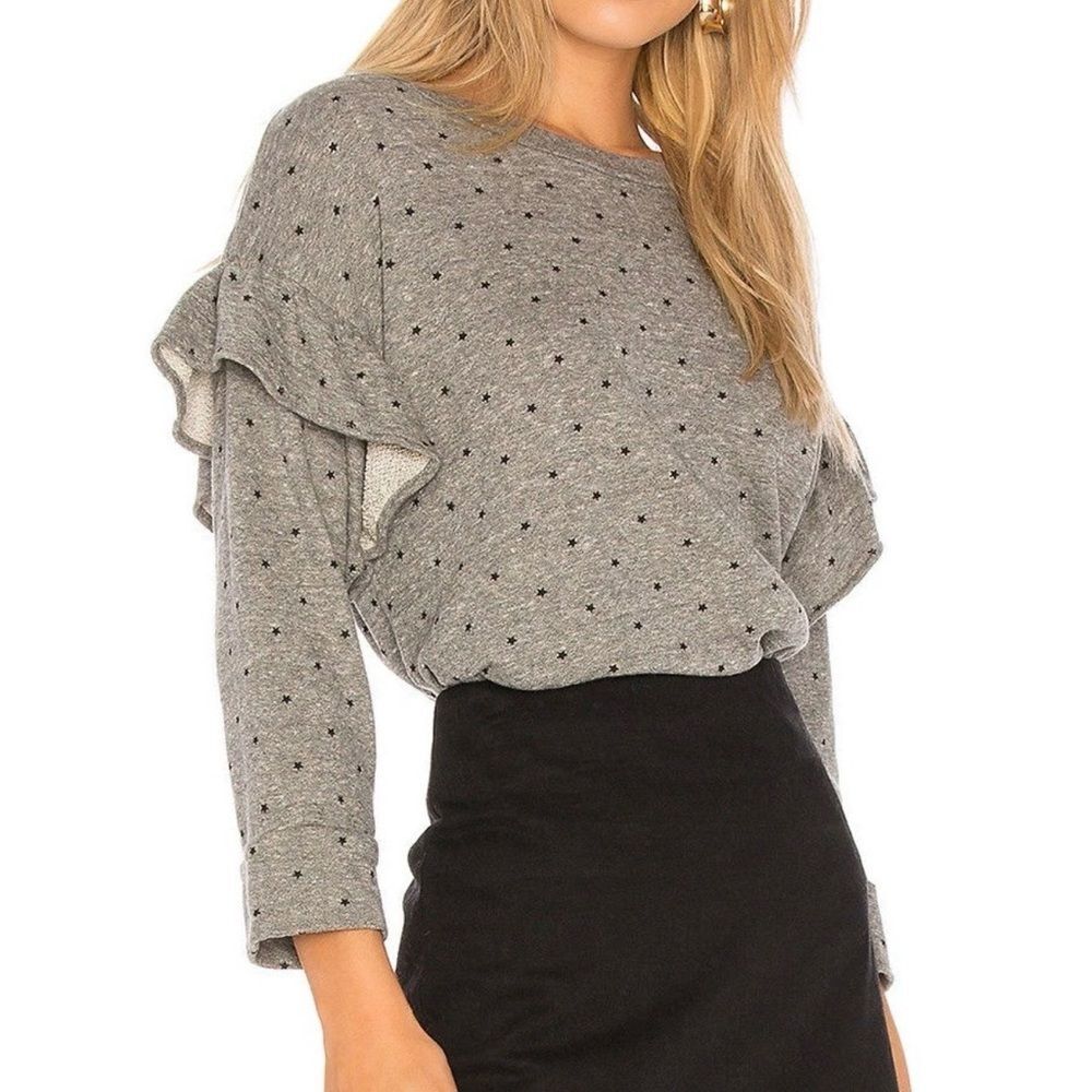 CURRENT ELLIOTT The Ruffle Grey All Over Mini Star Print Sweatshirt Size Medium